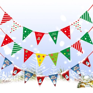 Christmas triangular pennant banner flags with Santa and snowman patterns for party decor