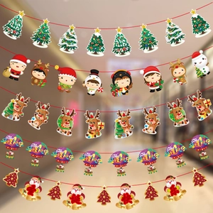 Bannières de décoration de Noël avec Père Noël, rennes et sapins festifs colorés