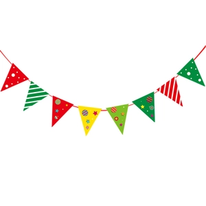 Christmas triangular paper bunting banner with red green and yellow festive patterns