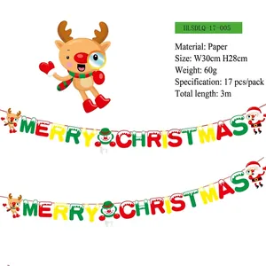 Christmas paper bunting banner with reindeer and Santa motifs 3 meters long set