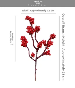 Detailed view of artificial red berry branch for Christmas decor with height measurements