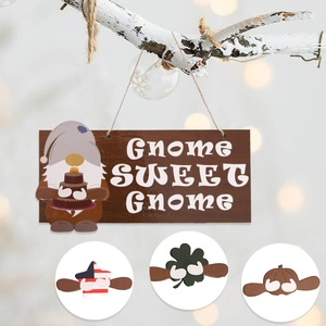Plaque suspendue en bois Gnome Sweet Gnome avec accessoires saisonniers interchangeables
