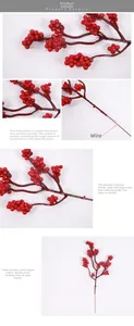 Detailed view of artificial red berry branches with realistic foam berries and brown stems