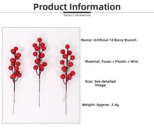 Detailed view of artificial 14-head red berries with realistic foam texture and glossy finish