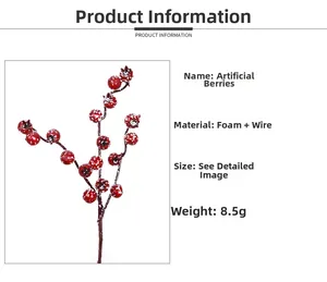Detail of red foam berries with artificial snow texture for Christmas tree decor