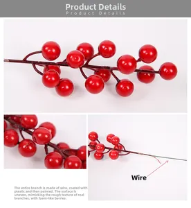 Detailed close-up showing vibrant red foam berries and lifelike textured branches decoration