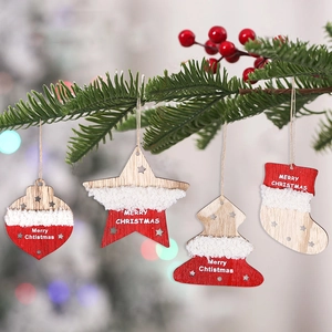 Décorations de Noël en Bois Rouge Blanc Étoile Chaussette Sapin Boule Décorations à Suspendre pour Sapin de Noël Fête Maison Fournitures
