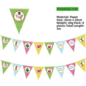Detail of Christmas paper bunting featuring snowman patterns and Merry Christmas text