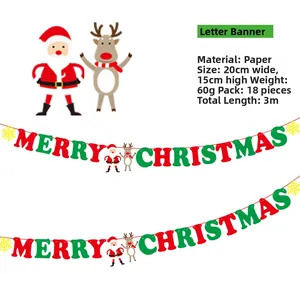 Detail view of 3m paper Merry Christmas banner with 18 flags showing 20x15cm dimensions