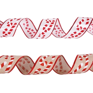 6.3cm Christmas candy cane ribbons with red glitter edges for tree decoration