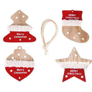 Lot de 4 ornements de Noël en bois coloré avec cordes de chanvre et texte Joyeux Noël
