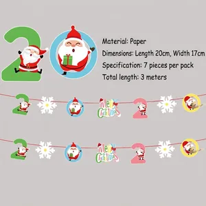 Detail of 20cm paper Christmas banner with cartoon Santa and 3m hanging rope for party