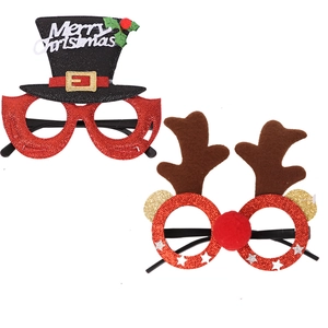 Christmas party reindeer antlers and black top hat glitter decorative glasses frames