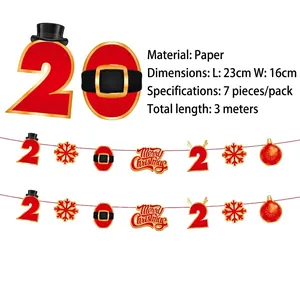 Detail view of 3m Christmas paper bunting with red and gold Merry Christmas flags