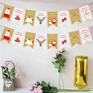 Merry Christmas Paper Banner Bunting Garland Santa Claus Reindeer Snowman Hanging Decoration Holiday Party Props Decoration