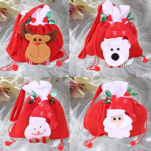 Christmas drawstring gift bags with Santa, Snowman, Reindeer, and Bear felt designs