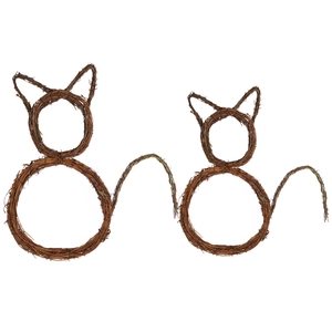 Set of two decorative DIY Halloween cat-shaped wicker wreaths made of natural dark brown vine