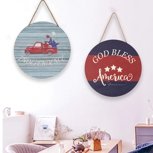 Patriotisches Unabhängigkeitstag Holz Türschild Amerikanische Flagge Sterne Deko Heim Party 4 Juli Rundes Hängeschild Wandkunst