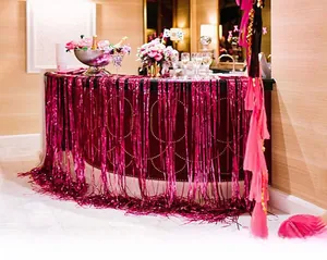 Rose red metallic tinsel curtain foil fringe for birthday and wedding party background decor