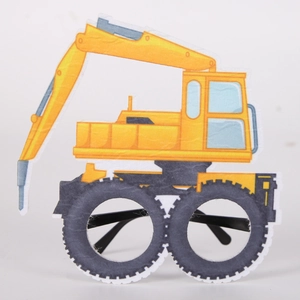 Detailed view of yellow excavator glasses with black frames for construction party fun