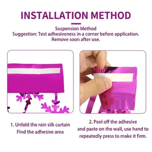 Pink snowflake foil fringe curtain with double-sided adhesive for party backdrop