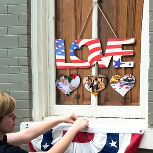 USA Independence Day Wooden Hanging Signs Patriotic Fourth Of July Decorations Welcome Home Love Heart Star Wall Door Decor