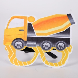 Kids birthday party glasses with yellow excavator and construction vehicle theme props