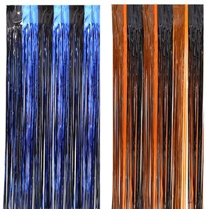 Halloween two-tone tinsel curtains in metallic blue-black and orange-black fringe