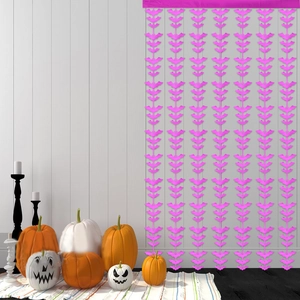 Halloween bat fringe curtain party decoration with pumpkins for spooky backdrop