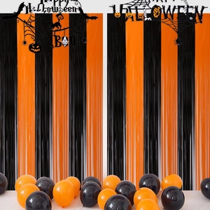 Halloween party decoration set with orange black tinsel curtains bat pumpkin banner