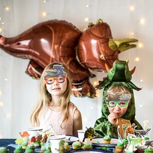 Kinder Dinosaurier Geburtstag Party Zubehör Set mit Filzbrillen und T-Rex Ballons