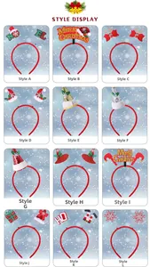Style display of twelve assorted Christmas headbands with Santa hats and reindeer antlers