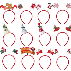 Set of 12 festive Christmas headbands featuring Santa, reindeer antlers and glittery signs