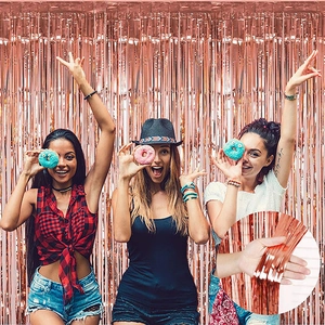 Metallic Foil Fringe Curtain Party Backdrop Tinsel Streamers For Birthday Wedding Celebration Event Decoration