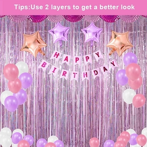 Laser Fringe Curtain Holographic Tinsel Backdrop For Birthday Party Wedding Decoration PET Foil Streamer Door Wall Decor