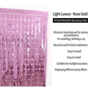 Rideau de sequins carrés or rose brillant pour décoration murale de fête et mariage