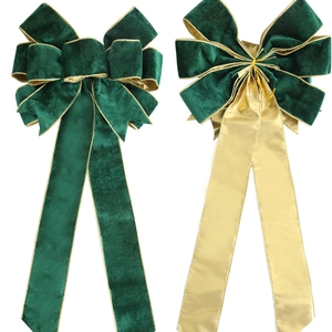 Large Christmas Velvet Bow Decoration Gold Edge Ornament For Christmas Tree Topper Holiday Party Home Hanging Decor