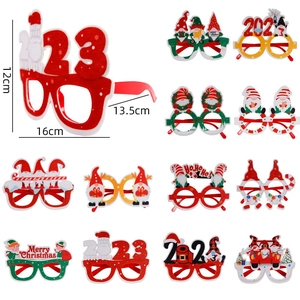 Christmas Party Glasses Plastic Felt Santa Snowman Pattern Frame Xmas Costume Props For Holiday Celebration Kids Adults