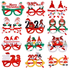 Set of 12 festive Christmas felt party glasses with reindeer and Santa Claus designs