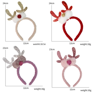 Christmas reindeer antler headbands with plush balls in various colors for party decor