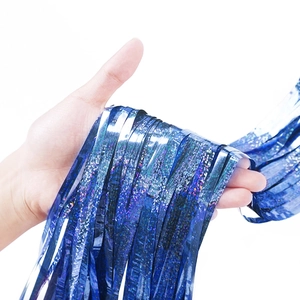 Blue holographic tinsel curtain backdrop for birthday parties and events decorations