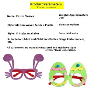 Detail of Easter glasses showing non-woven fabric bunny ears and egg frames with glitter