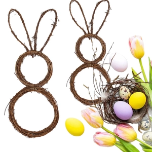 Handcrafted Easter bunny wreath made of natural rattan for festive wall and door decoration