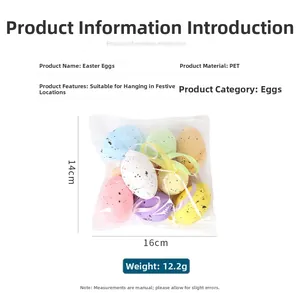 Detail of colorful speckled foam Easter eggs with silk ribbons for festive hanging decor