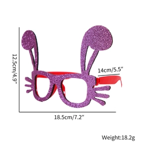Purple glitter Easter bunny ears party glasses for kids with detailed dimensions