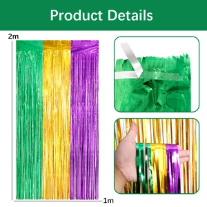Rideau franges 2m vert or et violet pour décoration murale de fond de fête festive