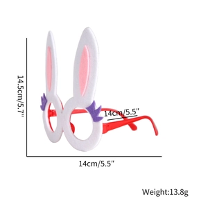 Easter rabbit ear party glasses in red plastic with white felt ears and size dimensions
