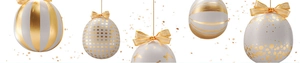 Close-up of five elegant white and gold Easter egg hanging ornaments with silk bows