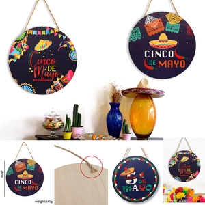 Cinco de Mayo 28cm round wooden sign with Mexican elements for festive wall and door decor