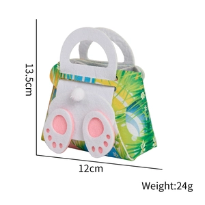 Easter felt gift bag with bunny tail design and egg patterns, size 13.5x12cm